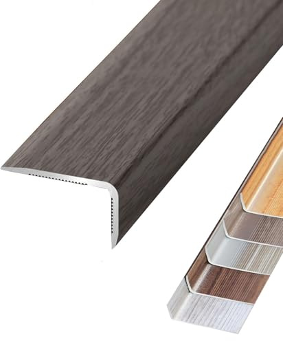 Aluminum Floor Transition Strip - Heavy Duty L-Shaped Stair Nosing Edge Trim, Non-Slip Step Edge Protector, Corner Guard Moldings for Tile, Wood, Laminate Floors(Grey Oak,L900xW20xH8mm)