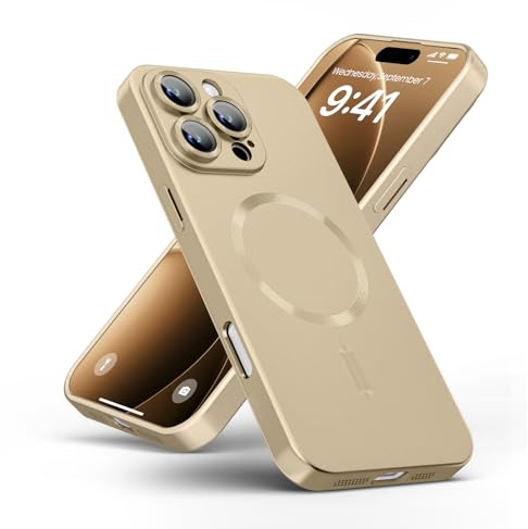 samanoya Coque Magnétique pour iPhone 16 Pro,Compatible avec MagSafe,Protège-Lentille Intégré Étui Housse Fine et Souple en Slim Silicone Antichoc à Brillance Métallisée (Or)