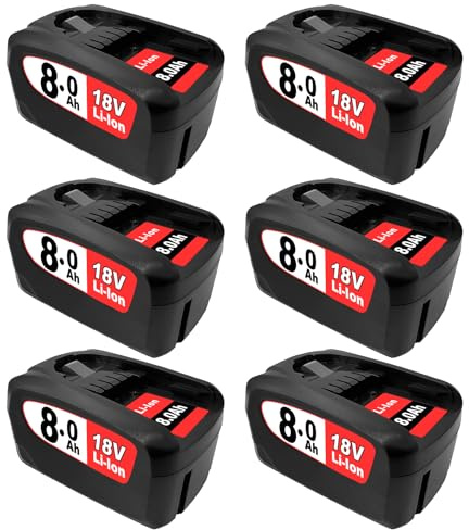 Ersatzakku für Bosch Home and Garden Werkzeuge 6 Stück 8000mAh 18V Lithium Ionen Kompatibel mit Bosch Akku PBA/PSB/PSR Kompatibel mit Bosch AL1810CV AL1830CV AL1815CV AL1880CV (6)