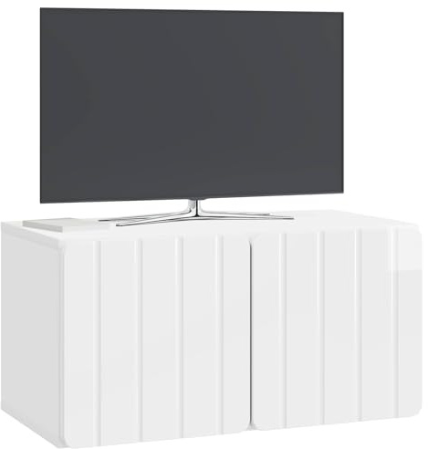 vidaXL Wandmontierter TV-Schrank Hochglanz Weiß 59,5 x 31 x 30 cm, Wohzimmer, rechteckiger, moderner Wandschrank, stylischer TV-Ständer, viel Stauraum für Dein Zuhause