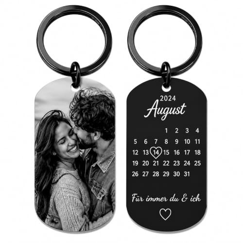One Ace Schlüsselanhänger personalisiert aus Edelstahl mit Schwarz/Weiß Bild und Datum – Valentinstag & Jahrestag Geschenk für ihn & sie – Partner Geschenke – Personalisierte Geschenke