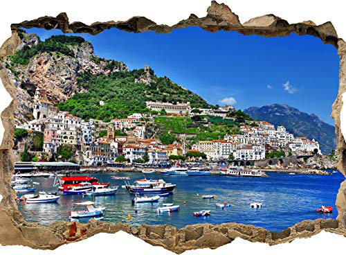 wandmotiv24 Adesivo da Parete 3D Costiera Amalfitana Italia, Design 01, 120x90cm (BxH), Decorazione, murale, Finestra, Apertura, varco M0291