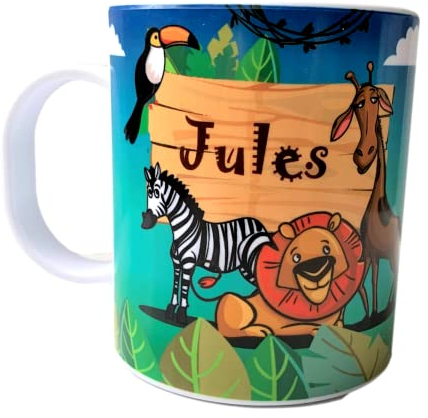 Tasse enfant plastique incassable ou céramique personnaliséeJungle, zoo, safari - Cadeaux enfant original