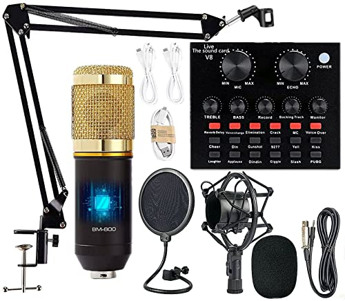 Podcast Equipment Bundle, BM-800 Podcast Microphone bundle with v8 Sound Card, Condenser Studio Microphonefor Laptop Computer Vlog Living Broadcast Live Streaming YouTube TikTok