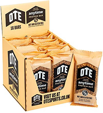 OTE Anytime Protein Bars - Plant Based Protein Bars Low Calorie Snack - Suitable for Vegetarians - Post Workout Recovery - Box of 16 (Salted Caramel)