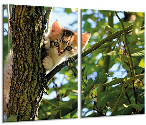 Herdabdeckplatten Ceranfeldabdeckung Spritzschutz Glas 2x30x52 Katze