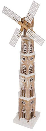 LED Holz Windmühle 110 cm mit drehenden Flügeln - Deko Leuchte mit 20 LED/verschneit - Weihnachtsdeko Stehlampe