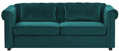 3-Sitzer Sofa Samtstoff grün mit Schlaffunktion breiten Armlehnen Chesterfield