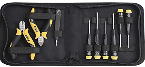 Wiha Werkzeug Set ESD 10-tlg. inkl. Tasche I sicheres Arbeiten an empfindlichen elektronischen Bauteilen I Zangen, Schraubendreher, Pinzette (43994)