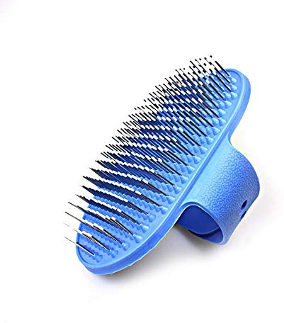 Bahob® Pet Grooming Brush Dog Cat Silicone Based Natural Bristle Brush With Hand Wrap 13cm,Grooming Massage Short or Long Hair (Blue)
