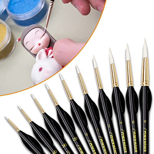 Fine Detail Paint Brushes Set for Art, 10PCS Miniature Paint Brush with Triangular Handles. Small Paint Brushes for Oil, Acrylic Painting, Watercolour, Model, Drawing, Perfect for Artist and Beginner