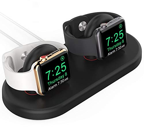 AhaStyle Dual iWatch Stand Charging Dock Detachable ABS Holder for Apple Watch Series 8/Ultra/SE2 (2022)/7/6/SE/5/4/3/2/1(49/45/44/42/41/40/38mm)【Adapters NOT Included】Supports Nightstand Mode (Black)
