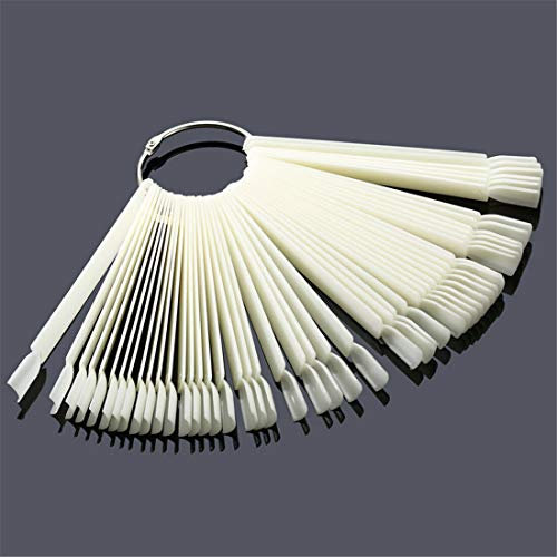 50 Pcs False Nail Sticks Polish Board Nail Polish Practice Display Art Tips with Metal Split Ring (Natural Design#2)