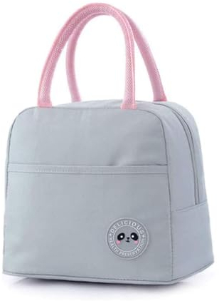 Lunch Tasche,Lunch Box Mini Wasserdichte Tote Mittagessen Tasche,2 Edelstahl Bestecksets,Tragbare Wiederverwendbare Klein Kühltasche Isoliertasche für Männer und Frauen Picknicktasche(Hellgrau)