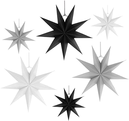 Faltsterne Weihnachten Papiersterne Deko, 6 x Papiersterne zum Aufhängen, Neuneck weihnachtsdeko schwarz zur Dekoration von Fenster Weihnachtsbaum Advent Geburtstags Party