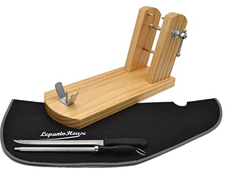 JAMONERO BUARFE Rioja con Set Negro EN Madera DE Pino para Profesional HOGAR +Cuchillo JAMONERO + CHAIRA + Cubre Jamon EN Color: (Natural)