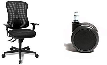 Topstar HE20PBC00 Head Point SY P4, ergonomischer Bürostuhl, Stoffbezug schwarz & Rollenset (Set = 5 Rollen) 6990, Große Design-Hartbodenrollen, Bürostuhlrollen, Stiftgröße 11mm, Durchmesser 65mm