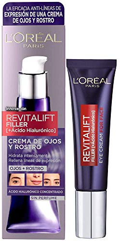L'Oréal Paris Crema Antiedad de Ojos y Rostro Revilafit Filler, Con Ácido Hialurónico, Rellena Arrugas e Hidrata Intensamente, Eficacia Multizona, Sin Perfume, 30 ml