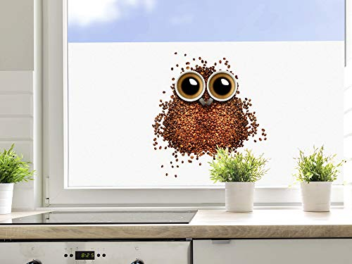 GRAZDesign Fensterfolie Küche Blickdicht Kaffee Eule Motiv Sichtschutzfolie selbstklebend - 80x57cm / Kaffee mit Eule