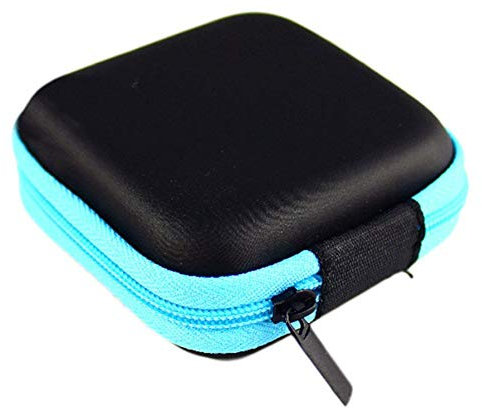 Magnifique étui de protection pour écouteurs, téléphone, chargeur, câbles de données, boîte de rangement portable pour casque, bleu, 7,5 x 7,5 x 2,5 cm. Excellente qualité et populaire