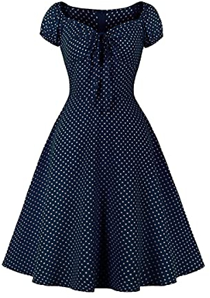 Wellwits Robe vintage années 1950 à pois pour femme - Bleu - XX-Large