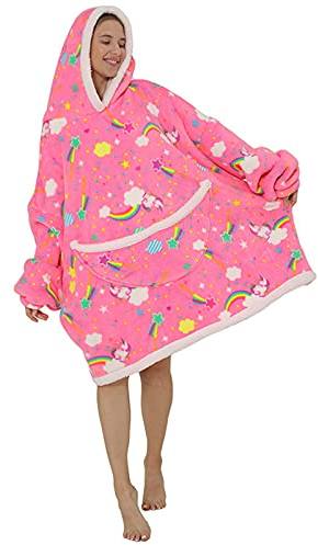 Shamdon Home Collection Übergroße Hoodie Sweatshirt, Decke Kapuzenpullover,Flanell Hoodie Decke mit Ärmel und Fronttasche für Erwachsene,Damen, Herren Einheitsgröße