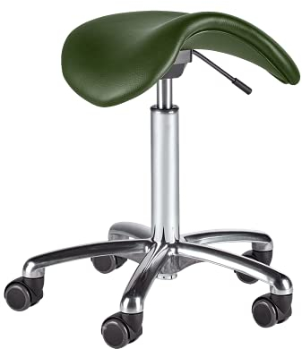 wuuhoo® Profi Sattelhocker Ruben hydraulisch höhenverstellbar I Made in Germany! Arbeitshocker mit hochwertigem Kunstlederbezug, gummierte gebremste Rollen I Drehhocker mit Alu Fußkreuz grün