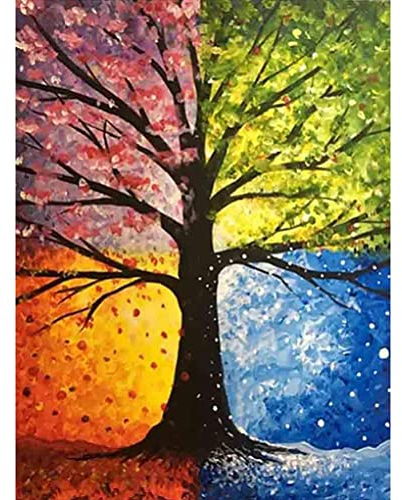 Meecaa Diamond Painting Set Full Bilder Bunt Baum vier Jahreszeiten, 5D Diamant Painting Diamant Malerei mit Zubehör 30x40cm (Baum)