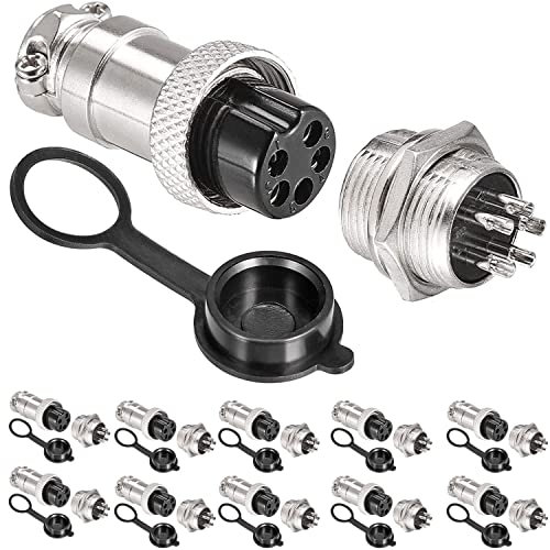 VISSQH 20 Pcs Connecteur de câble 5 Broches,Aviation Plug,GX16 5Broches Connecteur Mâle et Femelle,5A 16mm Métal Mâle Femelle Panneau Connecteur+Caoutchouc Capuchon