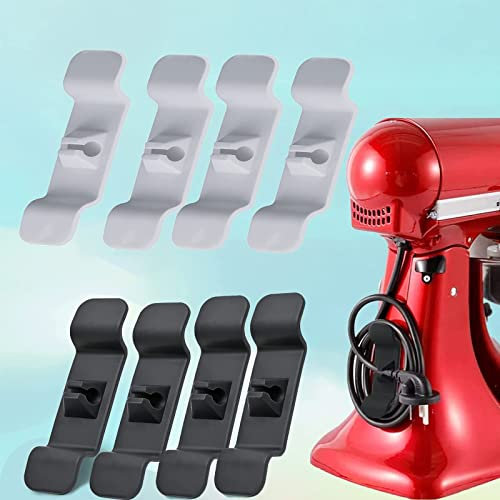 Set of 8 Cable Tidy for Kitchen Appliances, Cable Clips Cord Organizers for Kitchen Aid, Small Appliances, Mixer, Coffee Maker (White + Black)
