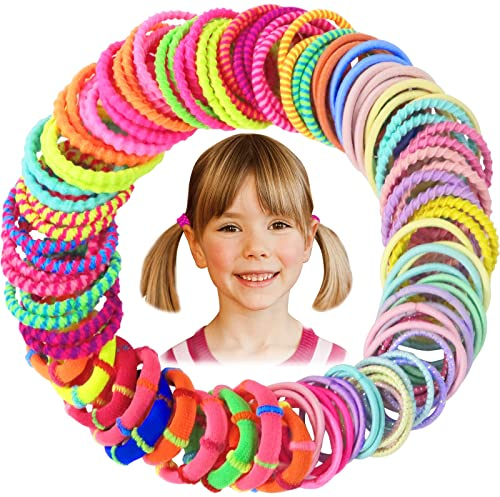 Hanyousheng 100 Stück Haargummis Mädchen Set, Bunt Elastisch Haargummis, Kinder Baby Haarschmuck, Haarseil Pferdeschwanz Haarband Set für Kinder, Babys, Mädchen
