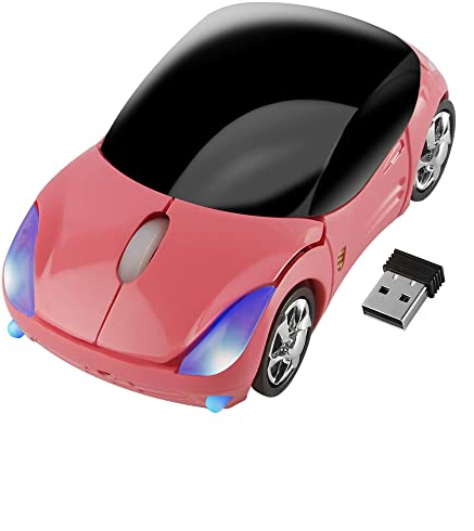 Kabellose Maus Sportwagen Design Funkmaus, 2,4 GHz 1600DPI PC Maus Laptop Maus Wireless Optische Maus mit USB Nano Empfänger, Auto Style Maus für Windows/Mac/Linux, Office Home, Geschenk, Rosa