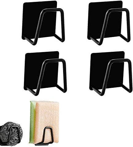 Helweet Porte éponge évier Cuisine INOX - Auto-Adhésifs pour Brosser, Torchon, 4 Pièces, Le Noir