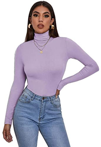 Zaif & Hari® Women's Polo Roll Neck Long Sleeve Turtle Neck Jumper - Ladies Plain Mockneck Casual Top (Lilac, 16-18)