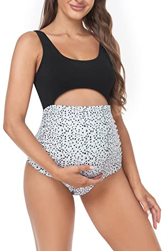 EastElegant Traje de baño de maternidad de una pieza con estampado de puntos Ploka, Negro -, Large