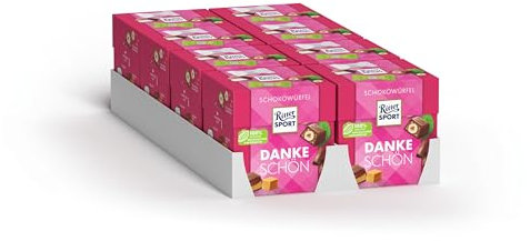 Ritter Sport Schokowürfel Dankeschön, Joghurt, Voll-Nuss in Nugatcreme, Danke Schön, Mousse au Chocolat, Schoko Crisp und Karamell Duo, geeignet für Muttertag und Vatertag, 8 Boxen mit je 176 g