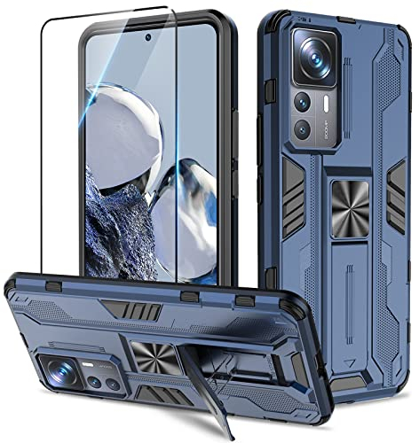 Btstring Hülle kompatibel mit Xiaomi 12T Pro mit Schutzfolie, Militär Standard Cover Case Standfunktion Handy Hüllen -Blau