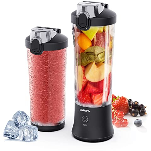 HIDEGY Portable Blender, Personal Blender for Shakes and Smoothies USB Rechargeable 600ml Mini Blender with 6 Blades and To Go Cup for Sports Travel Gym (Black)