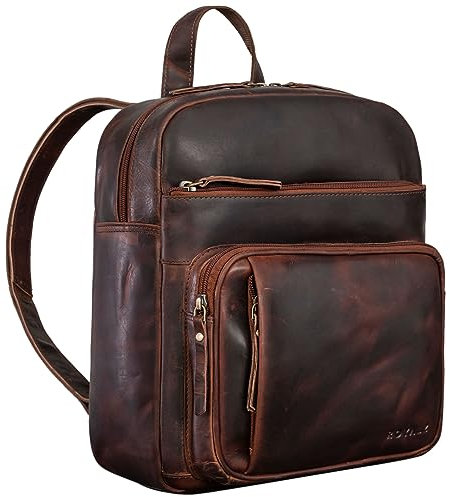 ROYALZ 'Sydney' Damen Leder Cityrucksack Vintage Design Echtleder Tagesrucksack City Ausgehen Shopping, Farbe:Roma Cognac Braun
