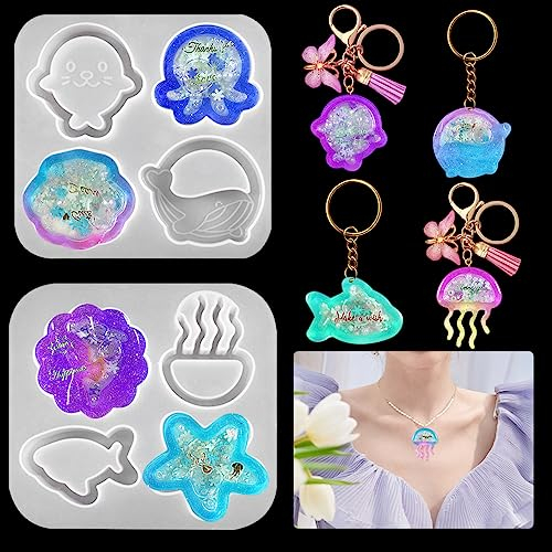 Koonafy 2 Pezzi Stampi Resin Shaker Animali Marini Quicksand Silicone Molds Stampi de Coulée Sabbie Mobili Stampi Epossidica per Gioielli Ciondolo DIY Pendente