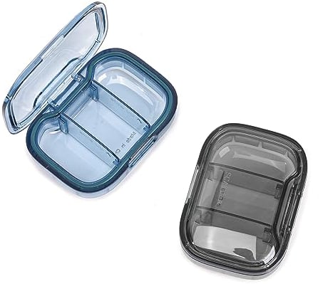 YXCHUA 2 Stück Tablettenbox-3 Fächer Morgens Mittags Abends Mode Reise Klein Pillendose-Pillenbox-Organizer-Medikamentenbox-Enthält Medikamente, Vitamine, Fischöl. (Blau + Schwarz)