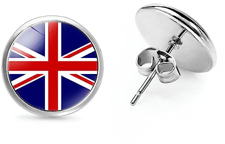 ALTCIRNMD Europäische Schöne Union Jack-Ohrstecker,Runde Piercing-Ohrstecker,Modische Party,Damendekorationen,Hochzeitsfeier,Schmuck,Geschenk,Jahrestag,Geburtstag,Bild,12Mm