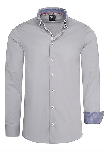 Rusty Neal Freizeit Hemd im Individuellem Kontrast Design Slim Fit Stretch Langarm mit Doppeltem Kragen 023
