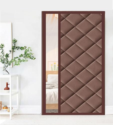 Cozomiz Isolant Thermique Isolation Porte Avec Magnétique Rideau De Porte Isolant Coton Rideau d'occultation Coupe-vent Imperméable Isolation Phonique 90x190cm Marron avec Fenêtre Style 1