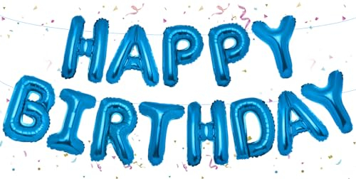 Blaue Happy Birthday Ballons Banner, 16 Zoll Mylar Folie Buchstaben Geburtstag Zeichen Banner blau Geburtstag Dekorationen für Mädchen Jungen Kinder & Erwachsene Geburtstag Dekorationen Party Supplies