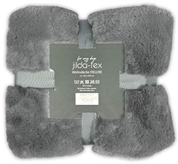 jilda-tex Wohn- Kuscheldecke Felloptik Rabbit Deluxe 750 GSM 150x200 220x240 cm Kunst-Felldecke (Hellgrau 220x240)