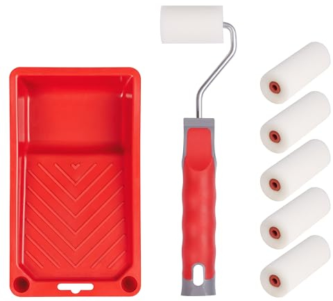 FOLTAPE Schaumwalze Moltopren 5cm, 6er-Set Lackierwalze für Ölfarben, Lackrolle für Holz & Metall, Dauerhaft durch Thermofusion, Ergonomischer 2K Griff, inkl. Farbwanne
