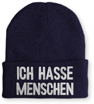 tshirtladen Spruchmütze Strickmütze Ich Hasse Menschen Wintermütze Mütze lustige Beanie mit Stick OneSize, Farbe: Navy