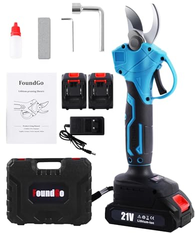 FoundGo 30mm Akku Astschere Elektrische Gartenschere Professionelle Baumschere Astschere inkl. 2x Akku 21V x 2Ah Lithium-Batterien, Blau
