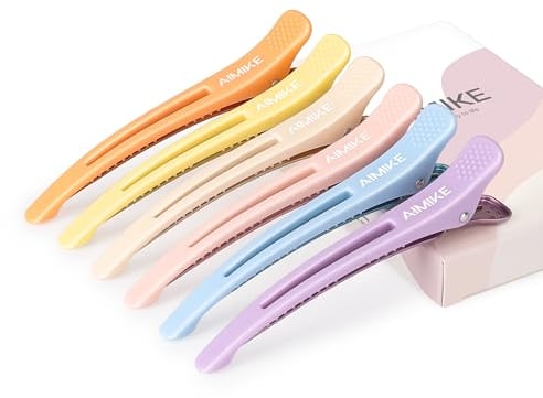 AIMIKE 6pcs Pince Cheveux, Pince Crocodile Cheveux Antidérapante Sans Trace,Pince Cheveux Coiffeur pour la Coupe de Style, Salon et Maison,Pince Cheveux Femme, Pince Coiffeur, Pince Brushing, Macaron